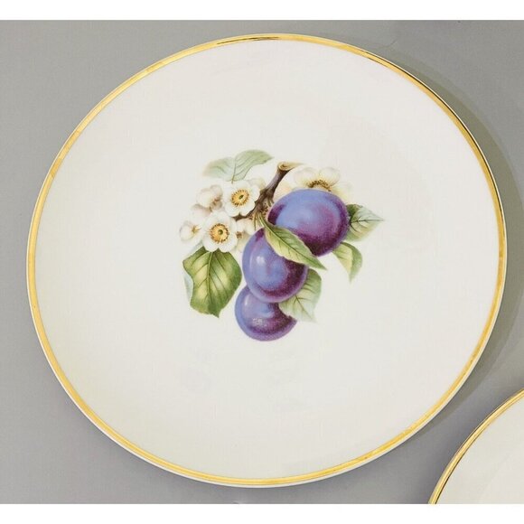 Vintage Hutschenreuther Selb Bavaria Set 5 Fruit Orchard Dessert Plates 8” Gold - Picture 7 of 9